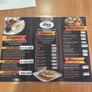 Front of menu with updated prices