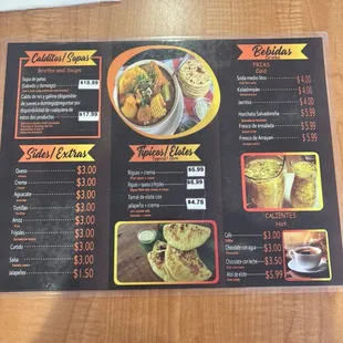 Back of menu with updated prices