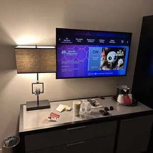 Nice sized tv but no microwave or coffee maker in room 912. Brought our travel Keurig with us