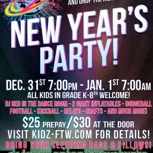 New Years Lock-In  12/31/17 (7:00 pm) -1/1/18 (7:00 am)