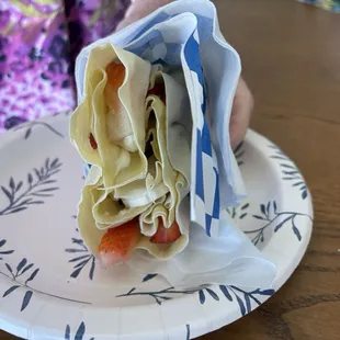 Strawberry cream crepe, add bananas.