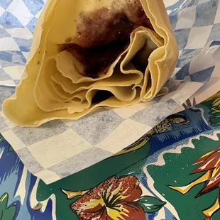 Blackberry bacon crepe with extra bacon. Yum!