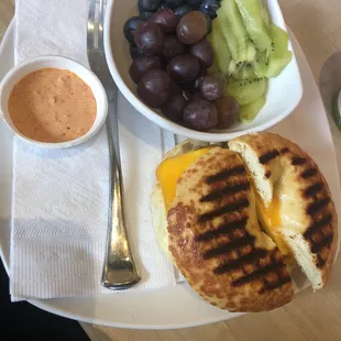Egg &amp; Cheese Bagel and fruit
