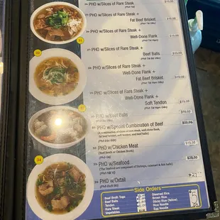 Pho Menu