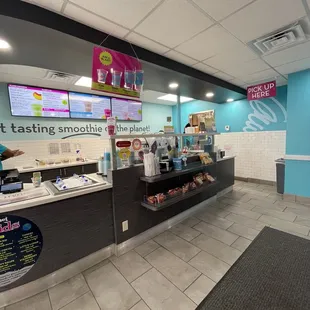 the counter area of a fast food restaurant