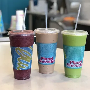 three cups of smoothie