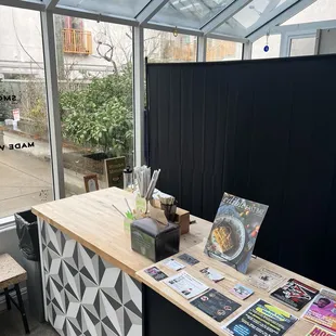 a table with magazines on it