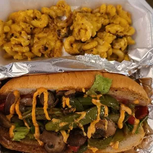 Mushroom poboy and Mac and cheese side