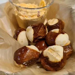 Pretzel Bites served with mustard or pimento cheese