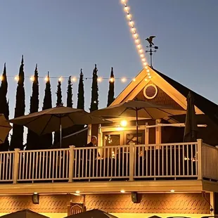 patio with umbrellas
