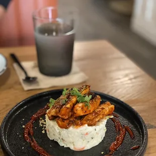 Octopus (way too spicy) w/ potato salad