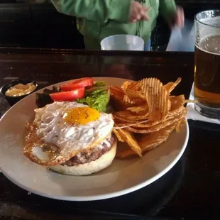 $5 Burger and pint on Mondays. Local meat from T.J&apos;s Butcher Block and local artisan bread from Breadsmith.
