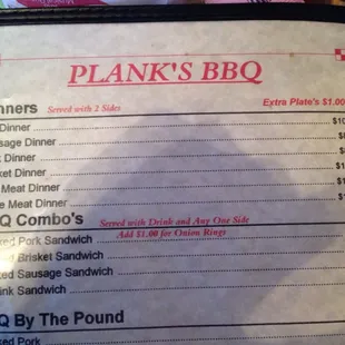 BBQ portion of the menu