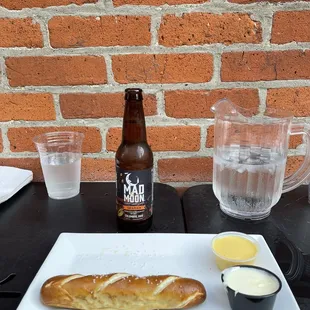 a beer and a sandwich