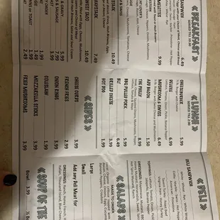 Menu for cafe
