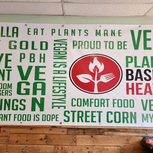 a large sign in a restaurant
