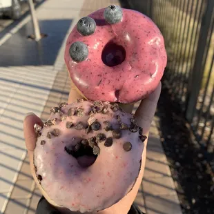 Blueberry and strawberry donuts