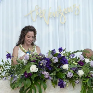 Sweetheart table florals (repurposed from the arch)