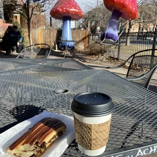 Pastry, matcha, outdoor seating