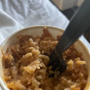 Mushy rice, very salty also