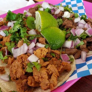 Pollo &amp; carne asada tacos ($11). Super tasty.