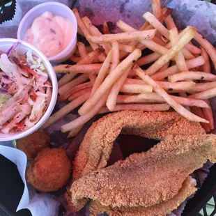 Catfish basket, fried and not overdone