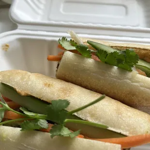 Filafel Banh Mi sandwich Carrots,Marissa Hummus,pickled Daikon &amp; cucumber,avocado,cilantro on a rustic baguette  $14.99