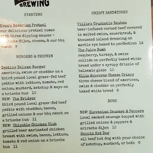 Current food menu as of 5/2021