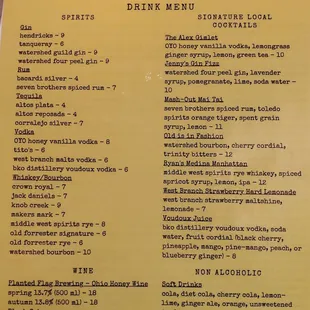 Other side of current drink menu 5/2021