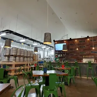 Inside building, small but comfortable with plenty of seating. Outdoor seating also available