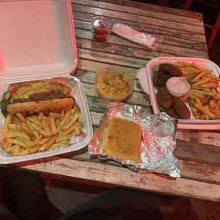 Philly Cheesesteak, Side Mac &amp; Cheese, Cornbread, Plant Wings Plangz &amp; Fries. Absolutely delicious