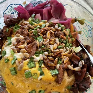 Oktoberfest Fully Loaded Baked Potato with King Oyster Bacon