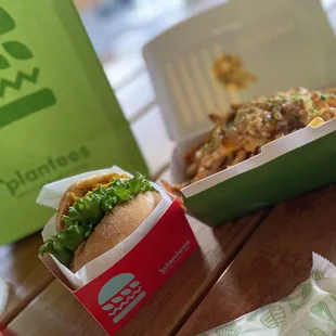 Double burger and loaded fries.