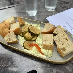 Focaccia Bread, Jalapeño Infused Pickles, Smoked Jalapeño Aioli