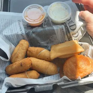 mini taqueños, adino pasteles, and potato and cheese pasteles