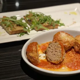 Meatball and pear bruschetta appetizers