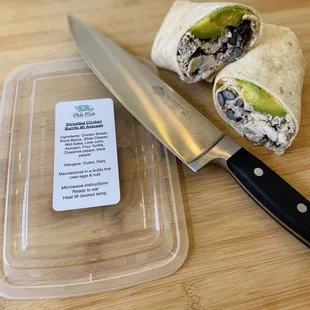 Shredded Chicken Burrito with black beans, light mozzarella cheese, salsa and avocado!