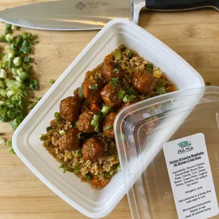 Honey Sriracha meatballs with Brown fried rice !