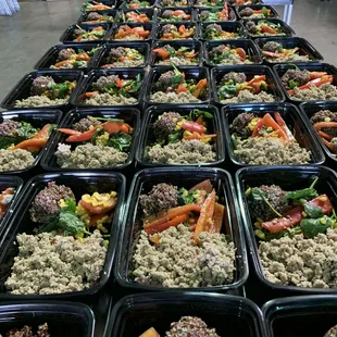 a long table full of food