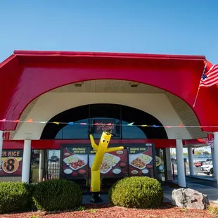 the entrance to a restaurant