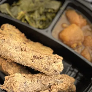 Fried Ribs, Greens &amp; Yams