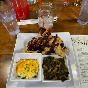 Fried Ribs w/ Greens and Mac &amp; Cheese