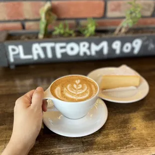 Pumpkin spice latte with pumpkin cheese cake!