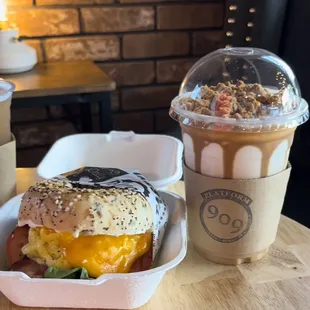 Cookie Butter Latte, Bacon &amp; Egg Bagelwich.