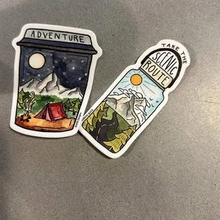 two stickers on a table