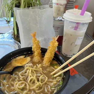 Shrimp Tempura Ramen and Milk Tea