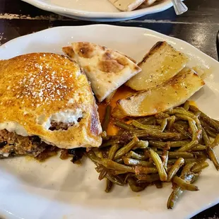 Moussakas with Greek potatoes &amp; green beans