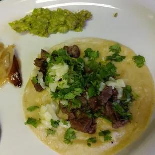 Taco pastor: beef!  with melty cheese! and guacamole!  Just wrong on so many levels, but it did taste okay.