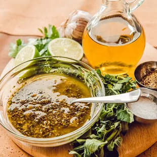 olive oil, herbs, salt and lemon