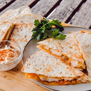 a plate of quesadillas